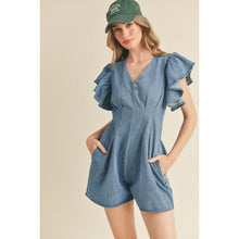 Load image into Gallery viewer, "Dewy" Stretchy Denim Ruffled Sleeve Romper