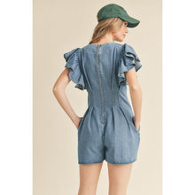 Load image into Gallery viewer, "Dewy" Stretchy Denim Ruffled Sleeve Romper