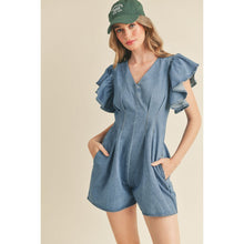 Load image into Gallery viewer, &quot;Dewy&quot; Stretchy Denim Ruffled Sleeve Romper