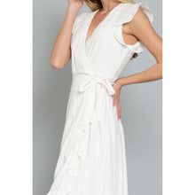 Load image into Gallery viewer, &quot;Faithful&quot; White Ruffle Sleeve Wrap Midi Dress