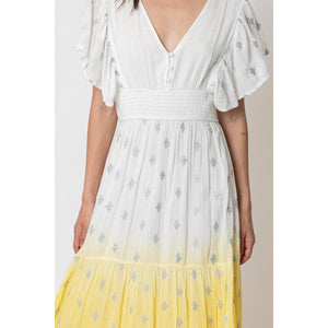 "Maui Sunrise" Flutter Sleeve Dip-Dye Maxi Dress