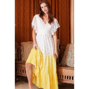 "Maui Sunrise" Flutter Sleeve Dip-Dye Maxi Dress