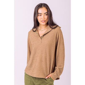 "Ojai" Wide Collared Henley Knit Top