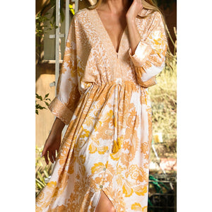 "Golden Beach" V-neck Printed Maxi Dress