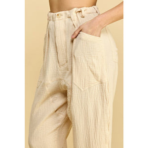 "Ayanna" Cotton Gauzy Loose-Fit Pants (Custard)
