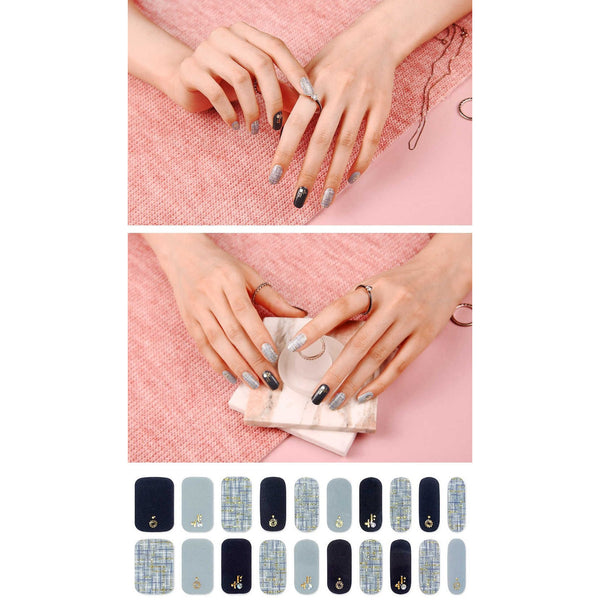 Gel Nail Stickers - Navy Tweed