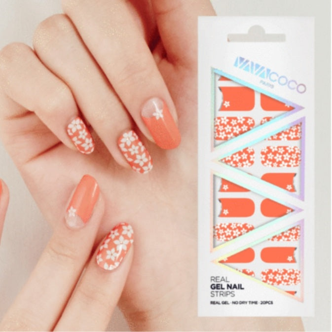 Gel Nail Stickers - Scattered Lilies (Coral/Tan/Chartreuse)