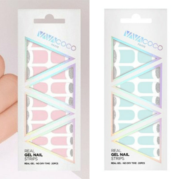 Gel Nail Stickers - Pastel Deep French (Pink/Sky)